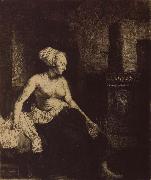 REMBRANDT Harmenszoon van Rijn Woman sitting Half-Dressed beside a Stove France oil painting artist